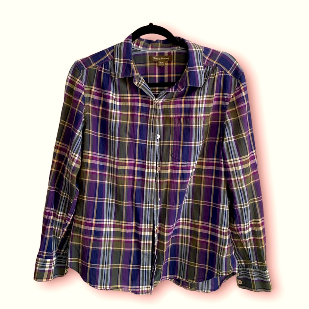 TOMMY BAHAMA button up plaid top